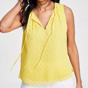 INC Metallic Clip Dot Sleeveless Tie Neck Yellow Sleeveless Top Women's Size XL